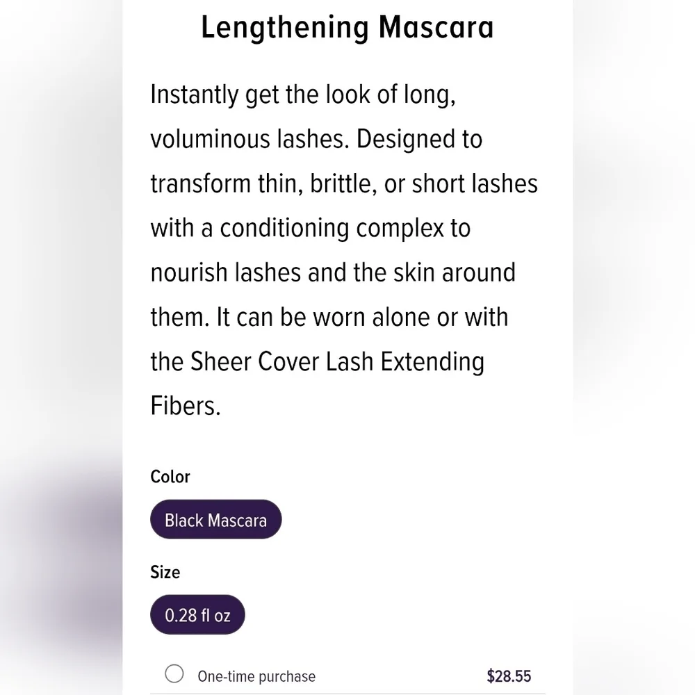 Sheer Cover Black Lengthening Mascara + Lash Extending Fibers Set In Full Size